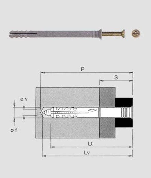 Tassello nylon con vite - Modello  N6 - 60 - cf. pz. 63 - Fischer - Immagine 1
