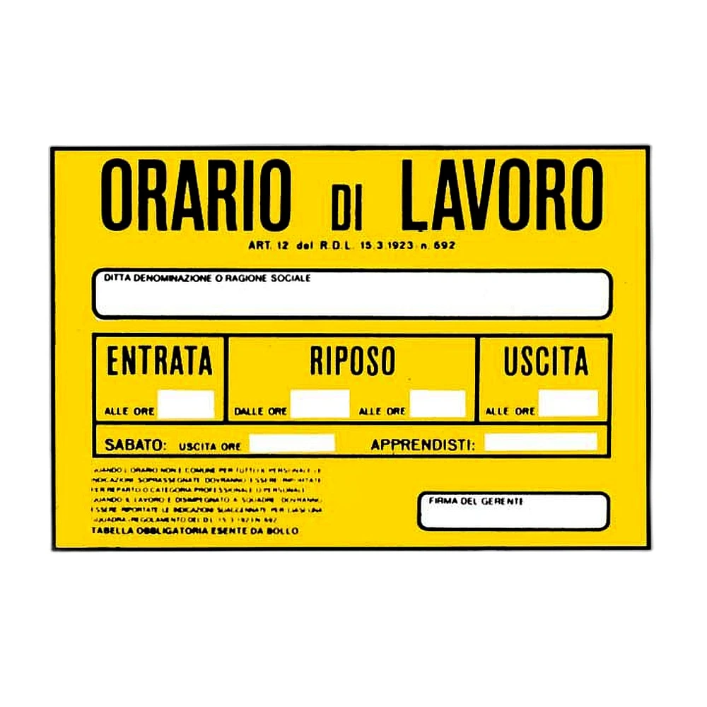 Cartello orario lavoro - Immagine 1