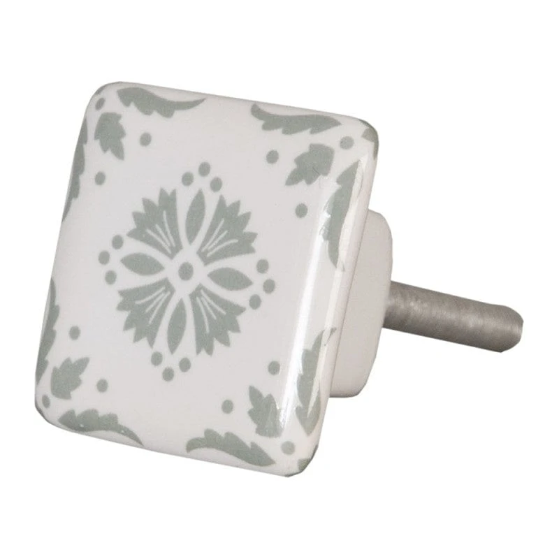 Pomello in ceramica quadrato con decori grigi cm.3,5 - Immagine 1