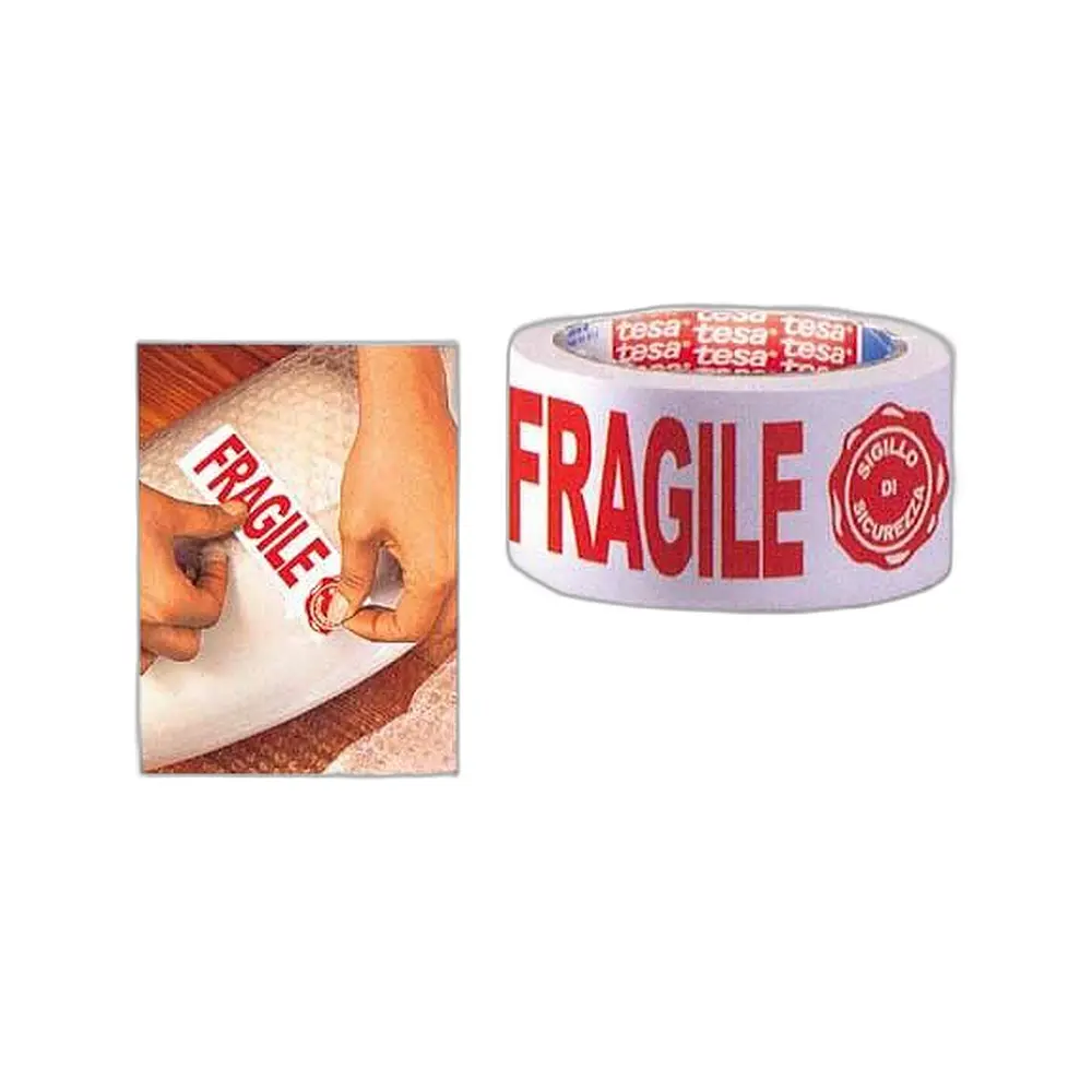 Nastro imballaggio bianco con scritta "fragile" tesa - Immagine 1