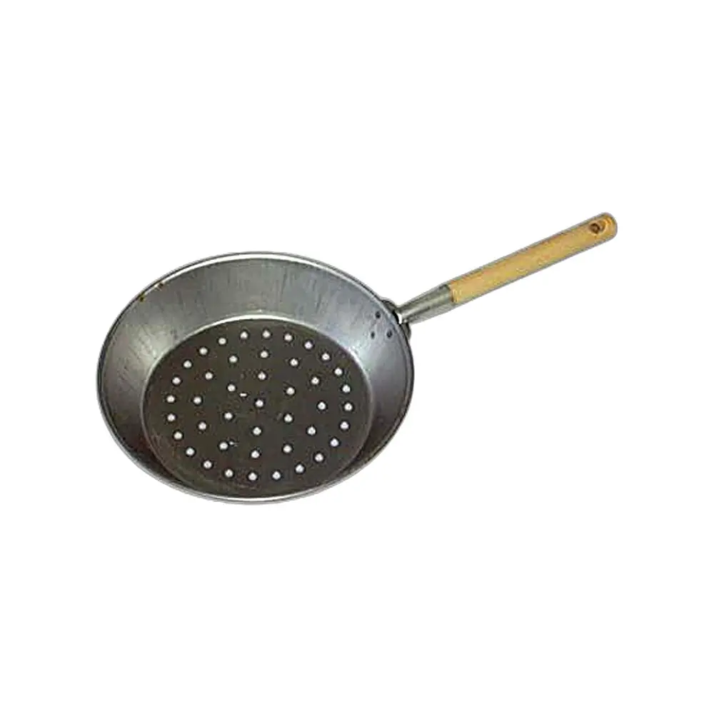 Padella forata acciaio lucido manico legno per castagne - Immagine 1