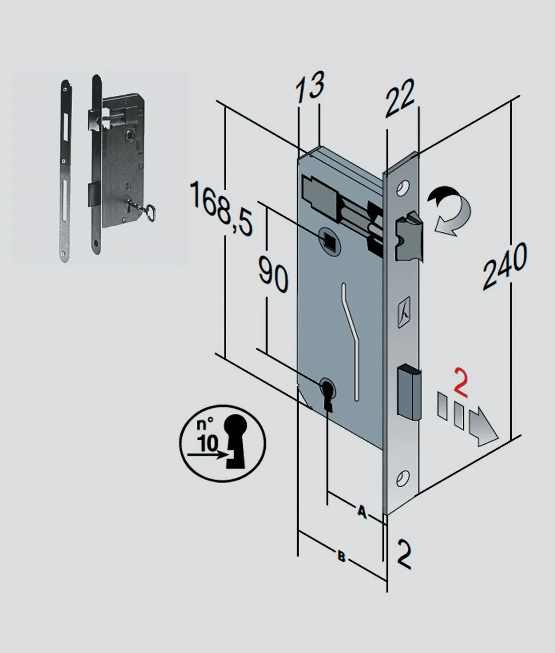 Serratura patent bordo quadro con chiave art. 40 - Immagine 1