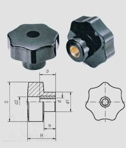 Pomolo bachelite 7 lobi femmina foro passante - Immagine 1