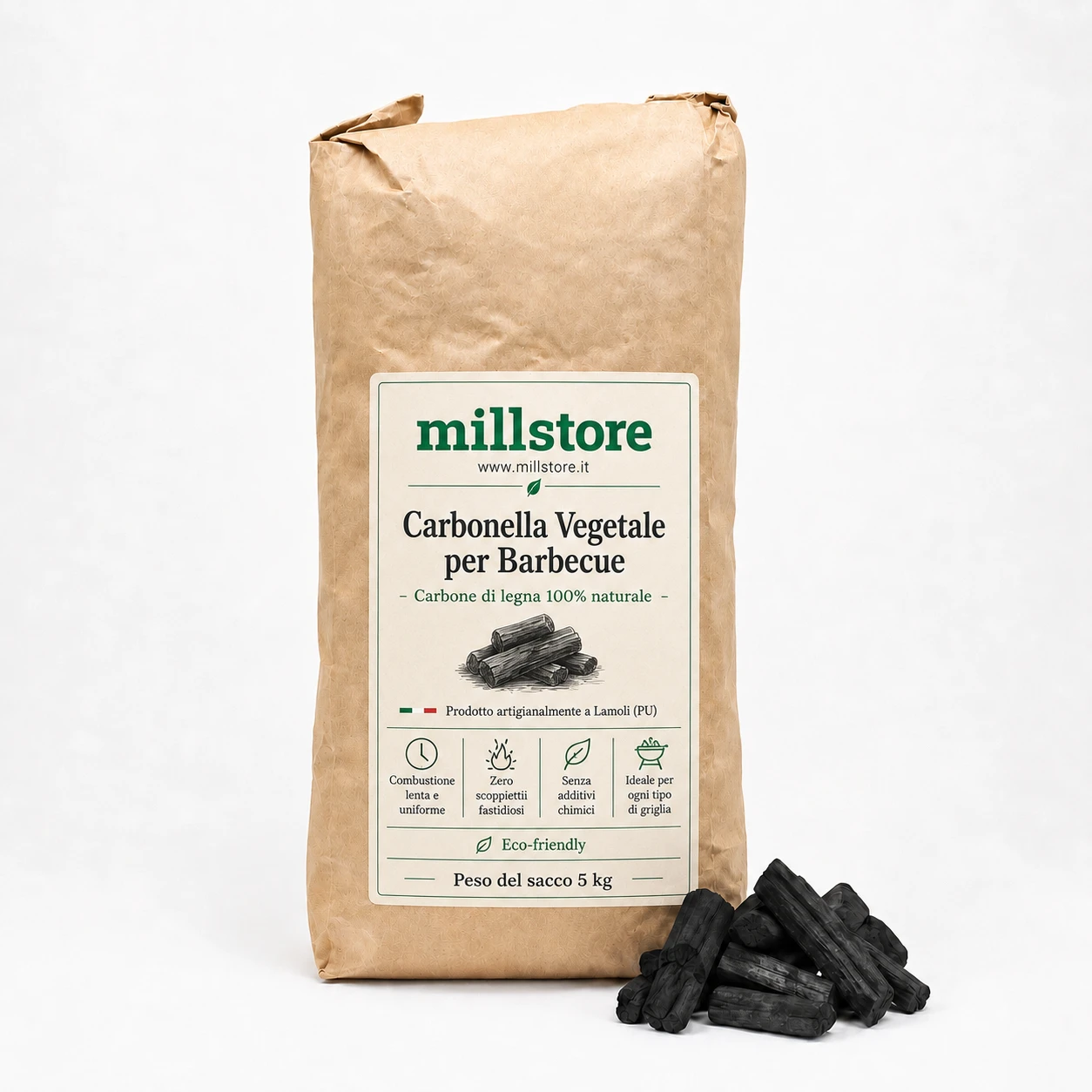 Carbonella per Barbecue Vegetale prodotta artigianalmente