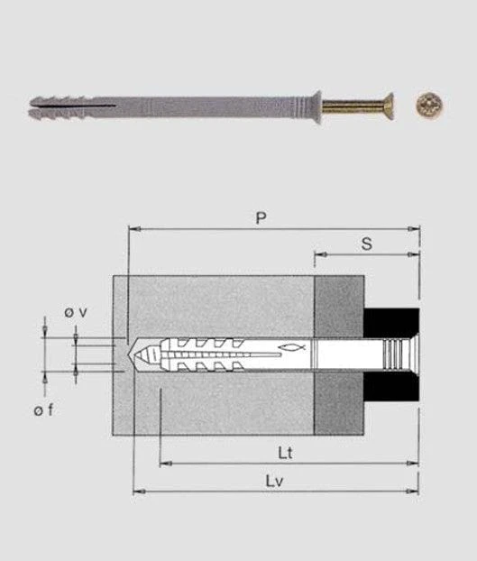 Fischer TASSELLO IN NYLON CON VITE - Modello  N6 - 80 - Confezione Pz. 37