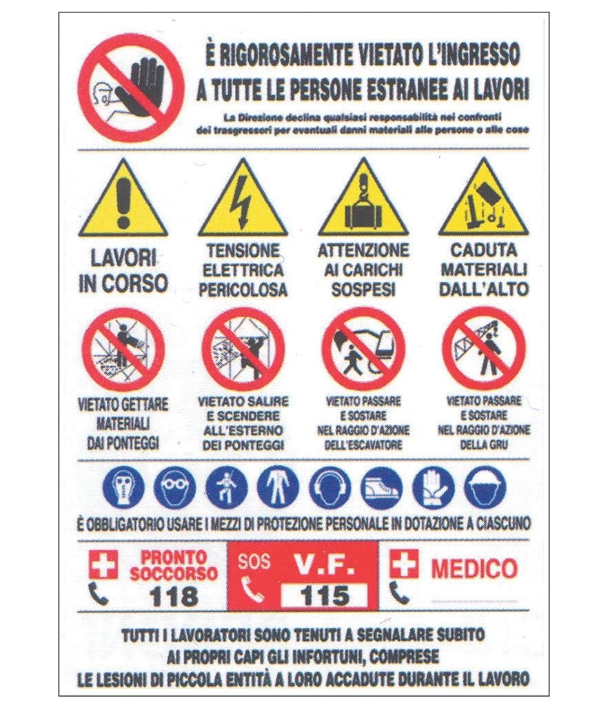 Cartello polionda informativo cantiere - informazioni/divieti/obblighi – Misura: cm 80x60