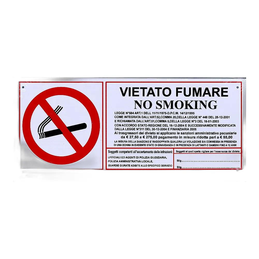 Cartello targa cee "v/fumare (no smoking)"