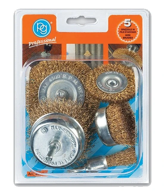 Kit 5 spazzole filo acciaio ottonato