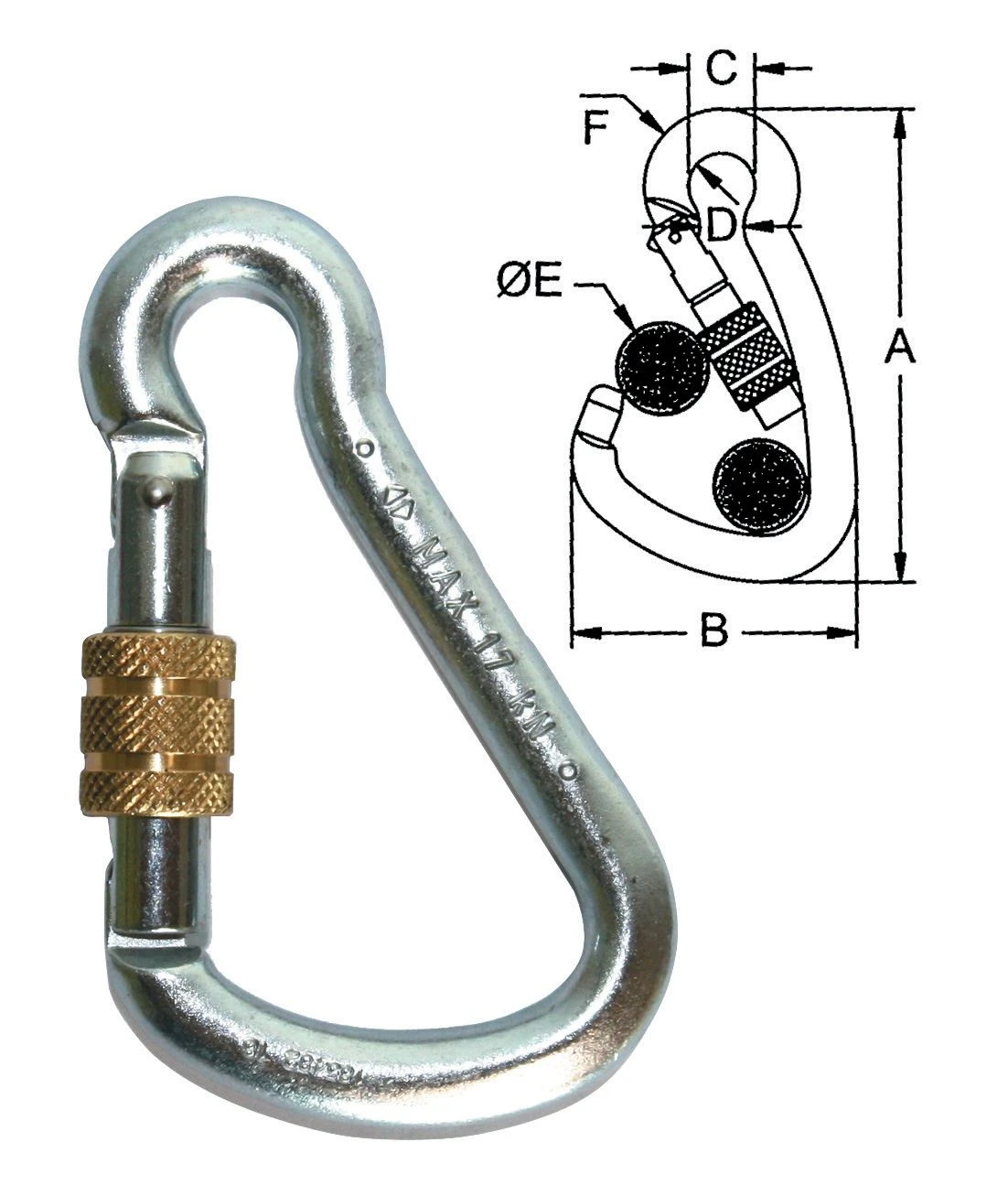 Moschettone pompieri con ghiera vite