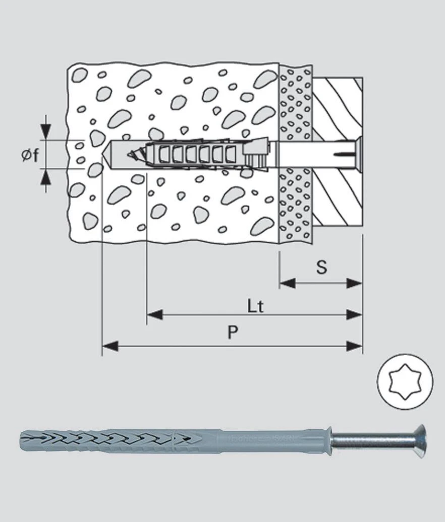 Tassello sxrl-wt nylon c/vite tsp fischer