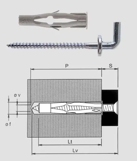 Tassello con gancio fischer fu-h