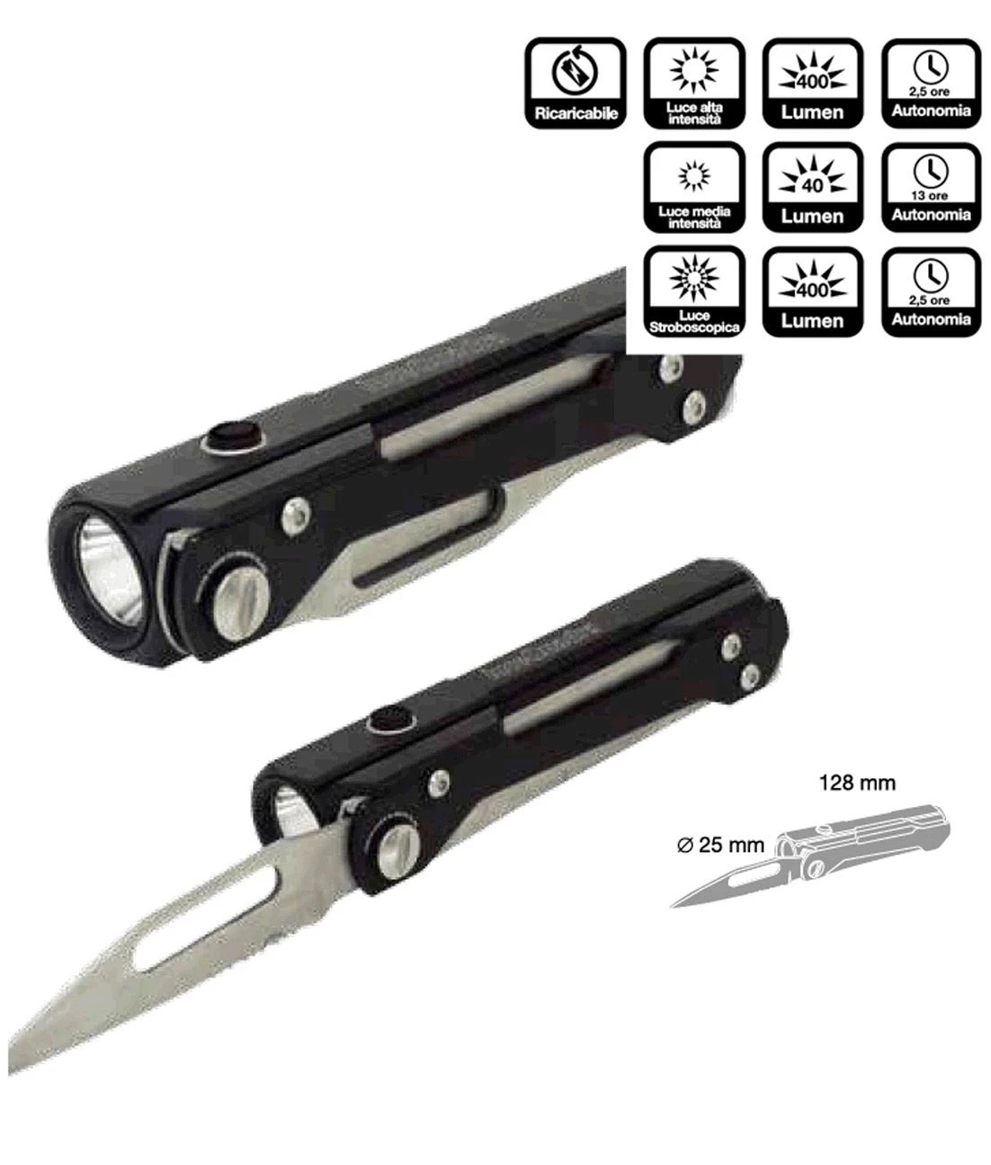 Torcia alluminio led survival con coltello