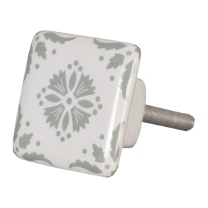 Pomello in ceramica quadrato con decori grigi cm.3,5