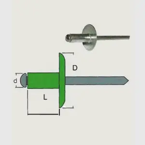 Rivetto in lega di alluminio testa tonda larga