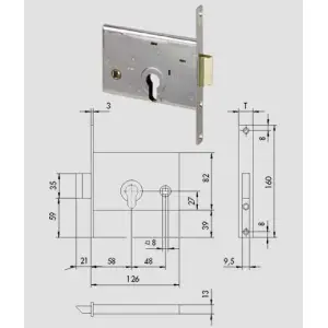 Serratura da infilare a cilindro per fasce cisa 44145