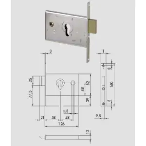 Serratura da infilare a cilindro per fasce cisa 44140
