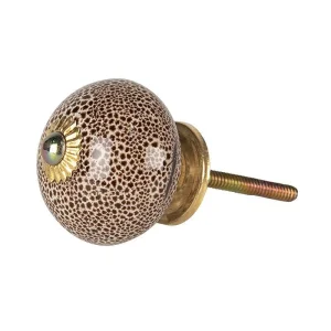 Pomello per porta rotondo in ceramica vintage effetto puntinato tortora cm.4x4h