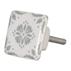 Pomello in ceramica quadrato con decori grigi cm.3,5